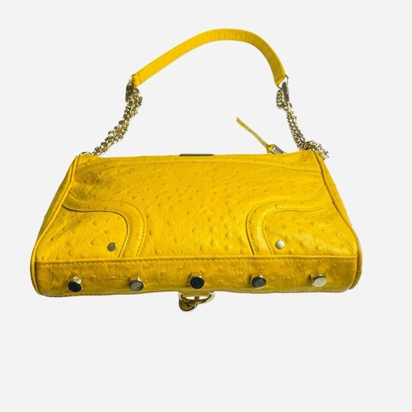 Women's Designer REBECCA MINKOFF Yellow Ostrich Leather Crossbody Chain Bag - Picture 8 of 16